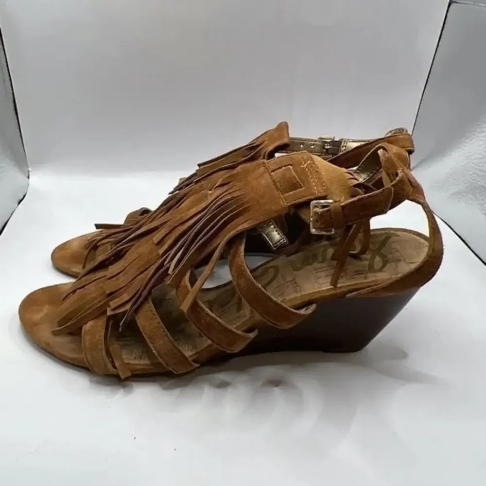 Sam Edelman Sandra Suede Fringe Wedge Sandals - Picture 8 of 10